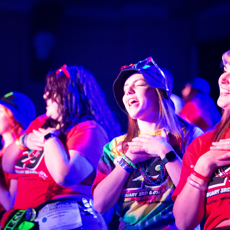 The Morale Captains Dance on stage during Dance Marathon 29.