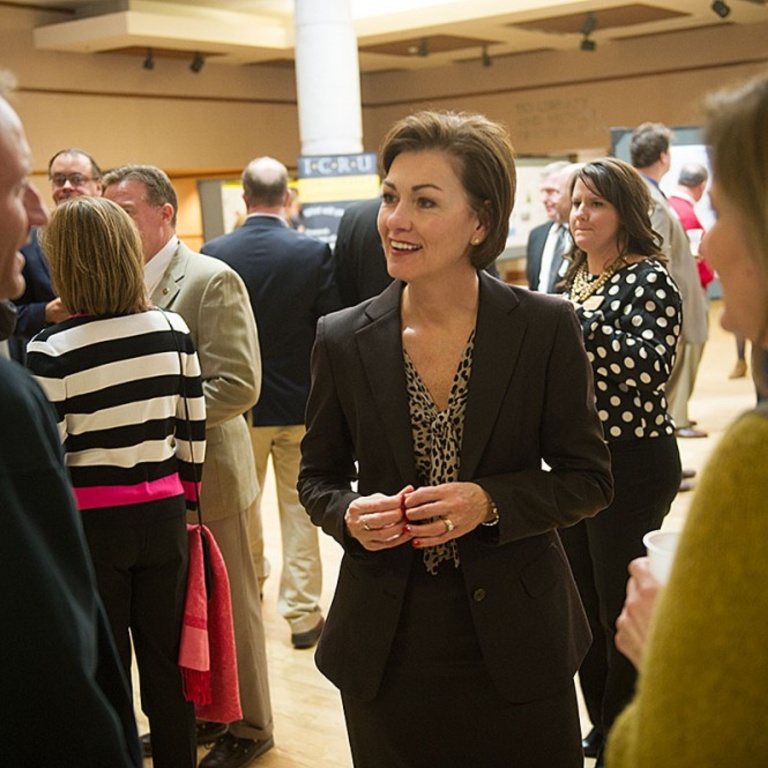 Lt. Gov. Kim Reynolds talks with UI alums.