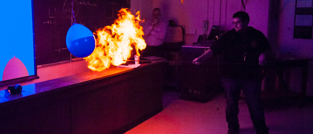 A student in General Astronomy ignites a fireball