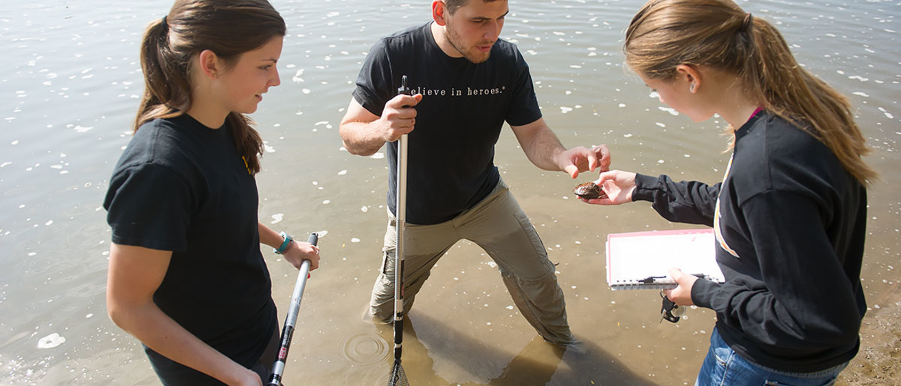 Lee Hauser studies mussels on the Iowa River