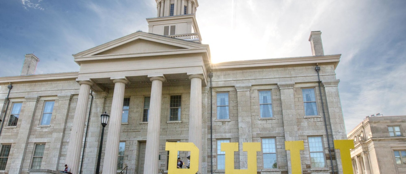 Large wooden letters spelled out P-H-I-L on the Pentacrest during Phil’s Week to call attention to the impact of philanthropy on the UI campus.