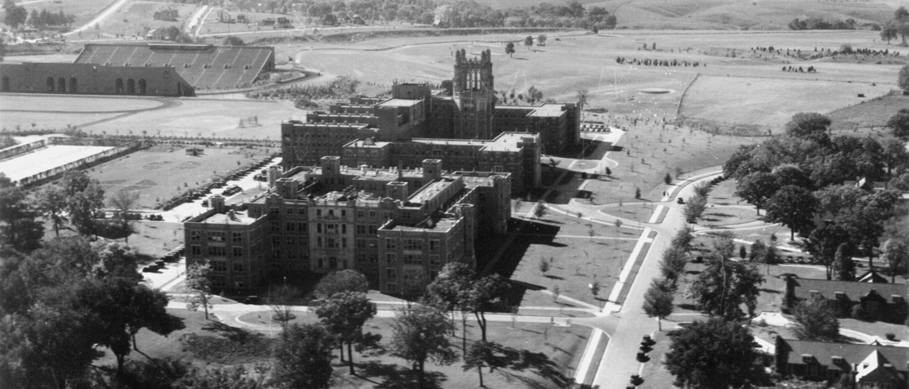 Aerial view of UI Hospitals and Clinics in 1930