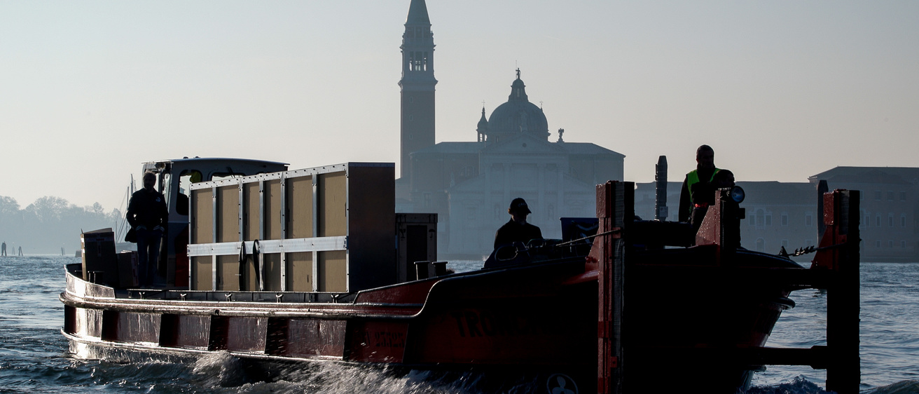 Boat enters Grand Canal in Venice, Italy