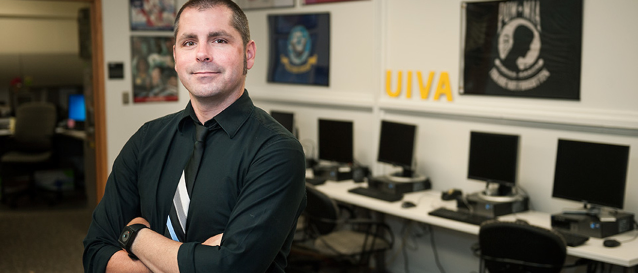 Allen Roberts in the newly-remodeled Military and Student Veteran Services office at the UI
