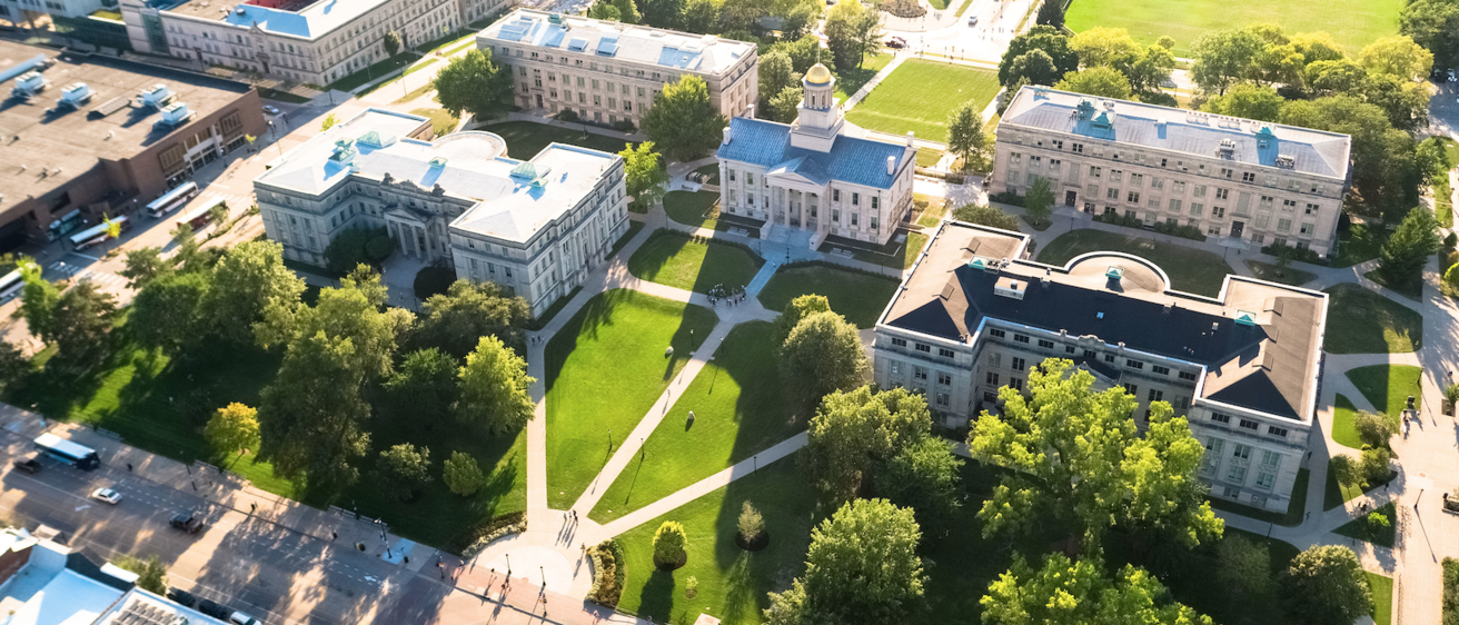 Aerial photo of the Pentacrest