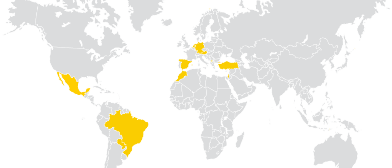 Map of countries where UI has Fulbright scholars