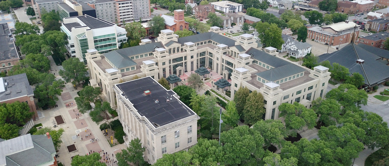 Aerial photo of Pappajohn Business Building