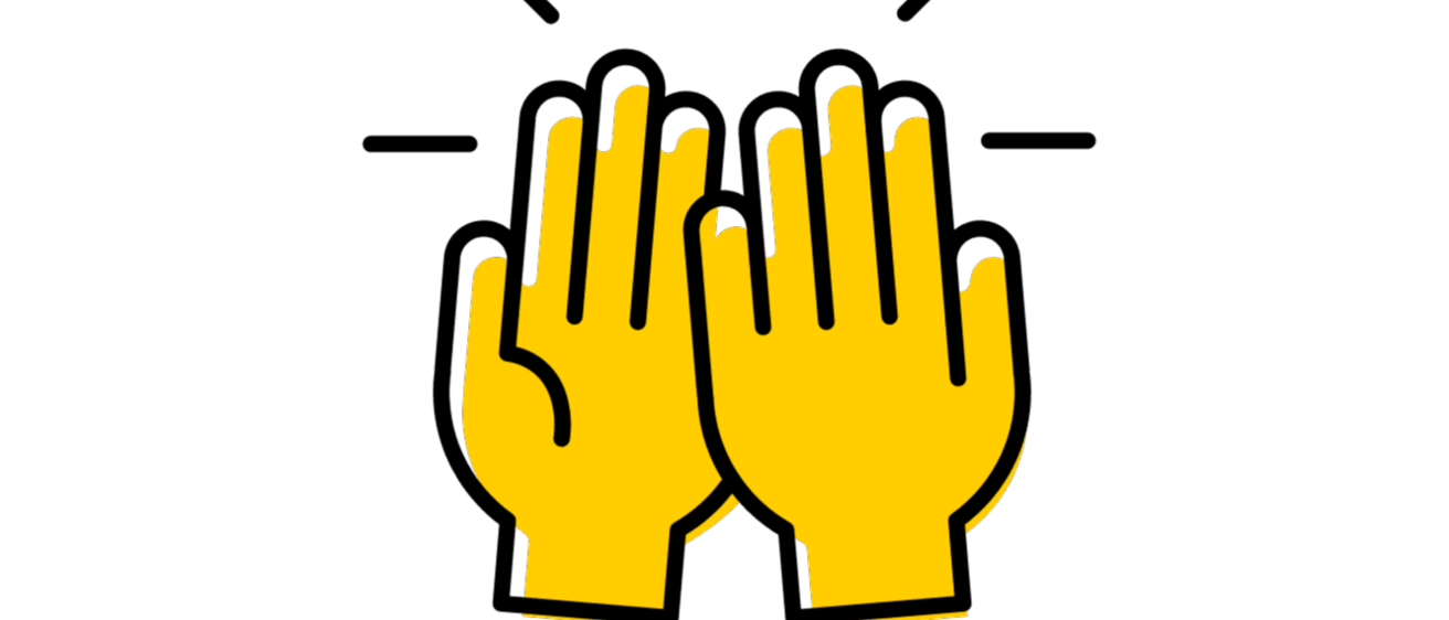 An icon representing a high-five between two yellow hands.