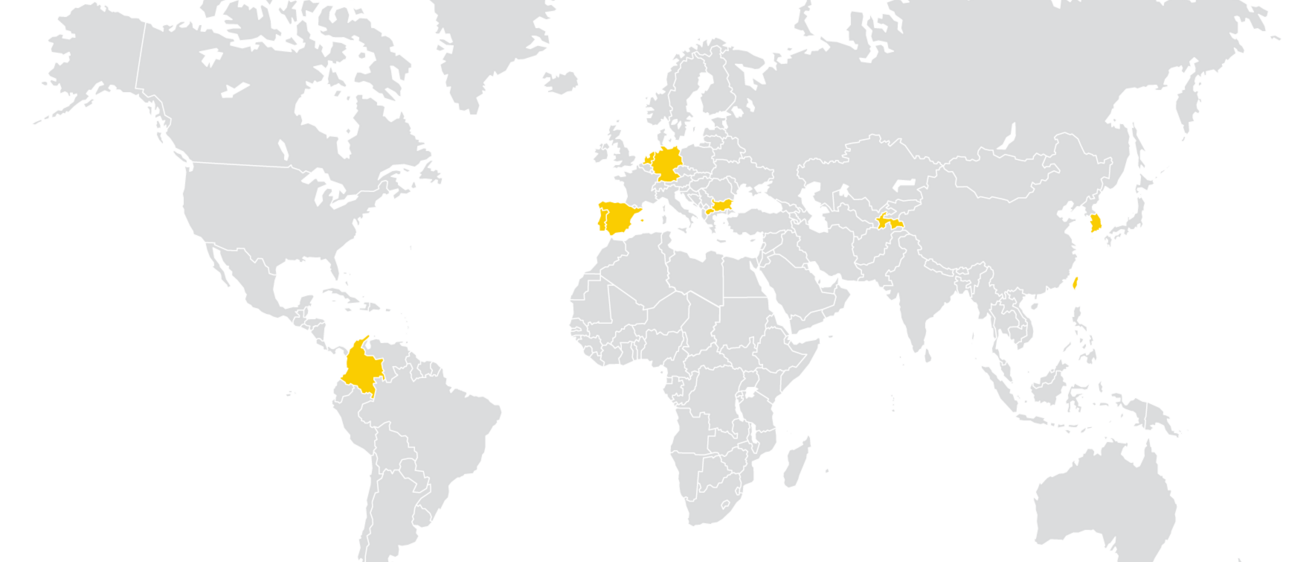 A world map highlighting countries where UI Fulbright scholars will study