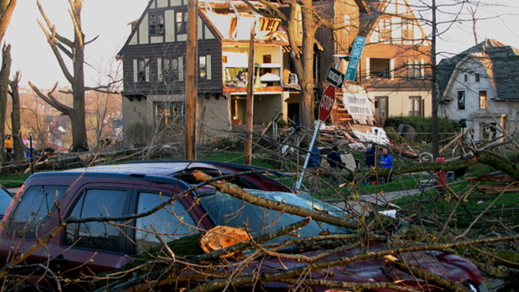 the Alpha Chi Omega sorority house in the wake of an April 2006 tornado