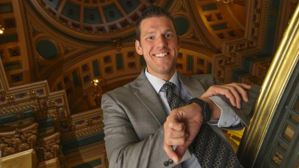UI Tippie grad and current lawyer, Amos Hill, at the state capitol