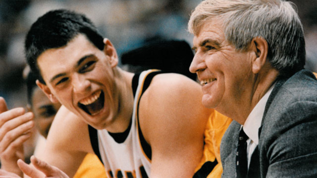 Chris Street sharing a laugh with coach Tom Davis