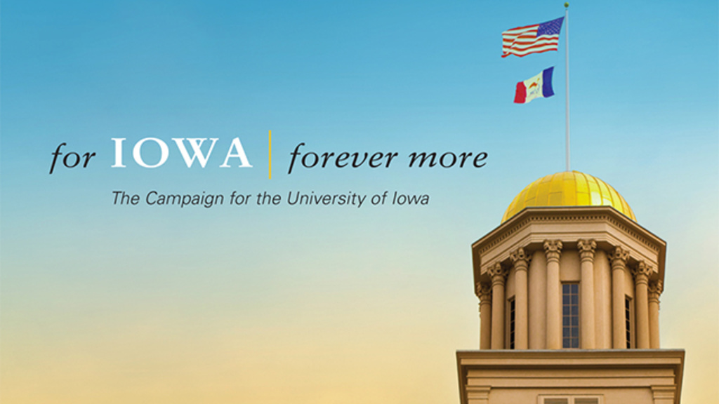 the words for iowa, forever more, on a black background