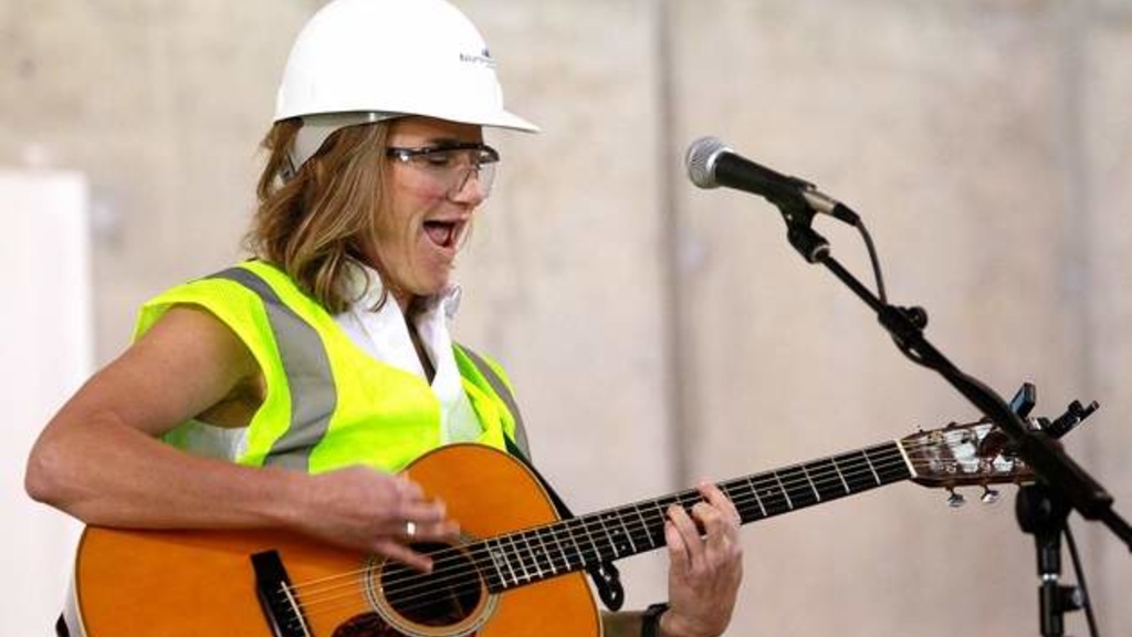 Iowa native singer-songwriter Susan Werner performs on the main stage of the University of Iowa's under-construction new Hancher Auditorium in Iowa City on Wednesday, Oct. 8. (Adam Wesley/The Gazette) 