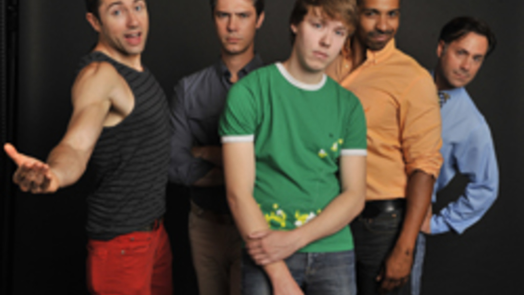 Publicity photo of It Gets Better actors Sacha Sacket, Jason Currie, Tyler Houston, Mario Mosley, and Tod Macofsky (courtesy of GMCLA)