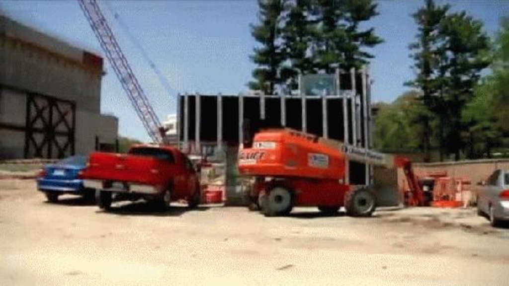 Construction takes place at the site for the new Hancher.