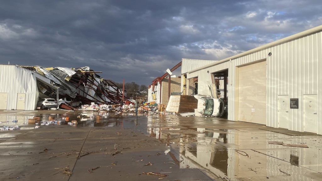 Damage from the severe storm that passed through Coralville, Iowa, on Friday, March 31.