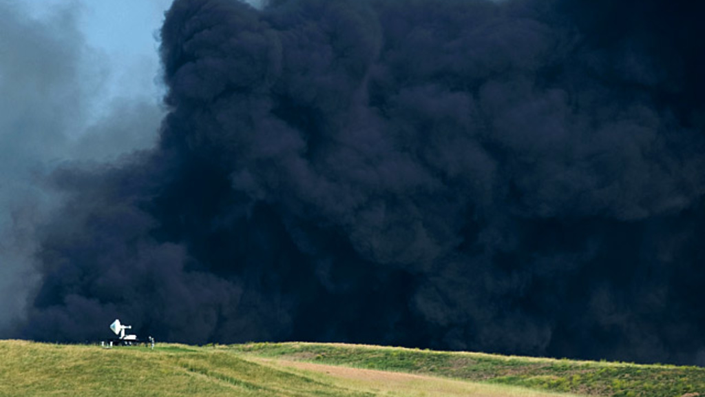 Smoke billows from the Iowa City Landfill.