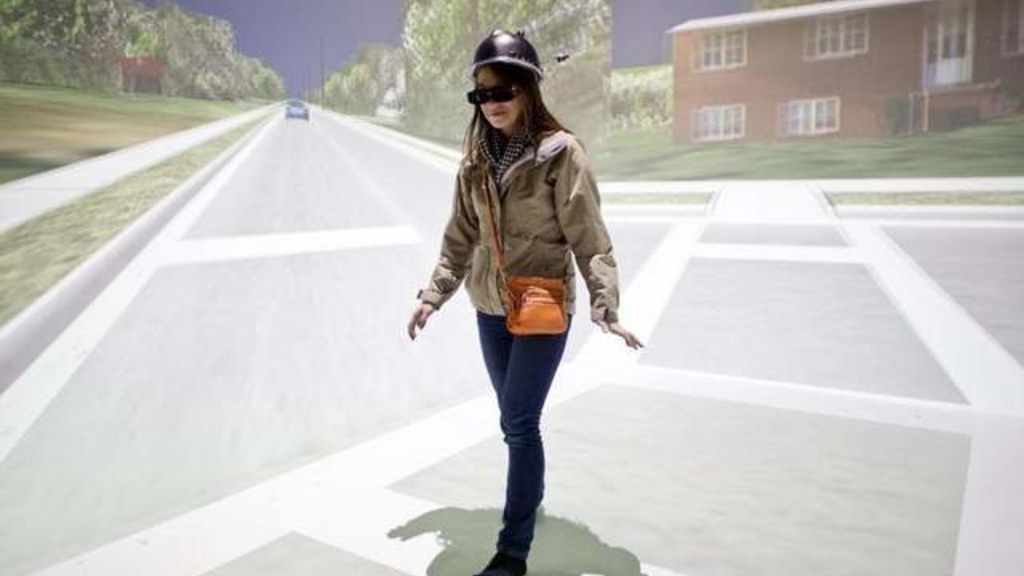 woman in virtual crosswalk