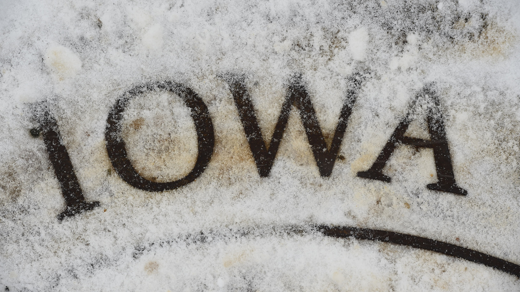 Iowa seal covered in snow