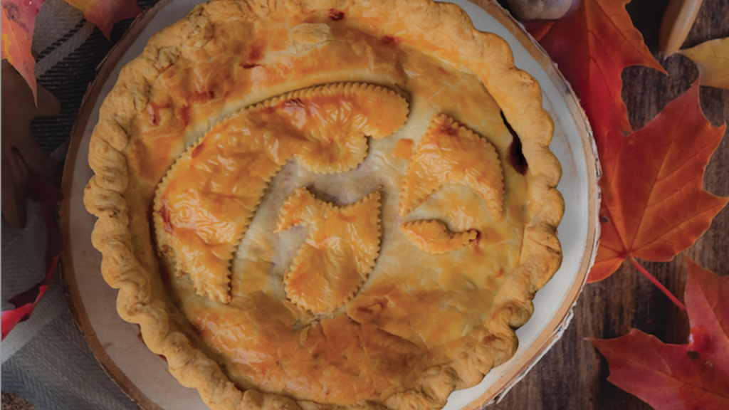 Pie with a tigerhawk logo on top