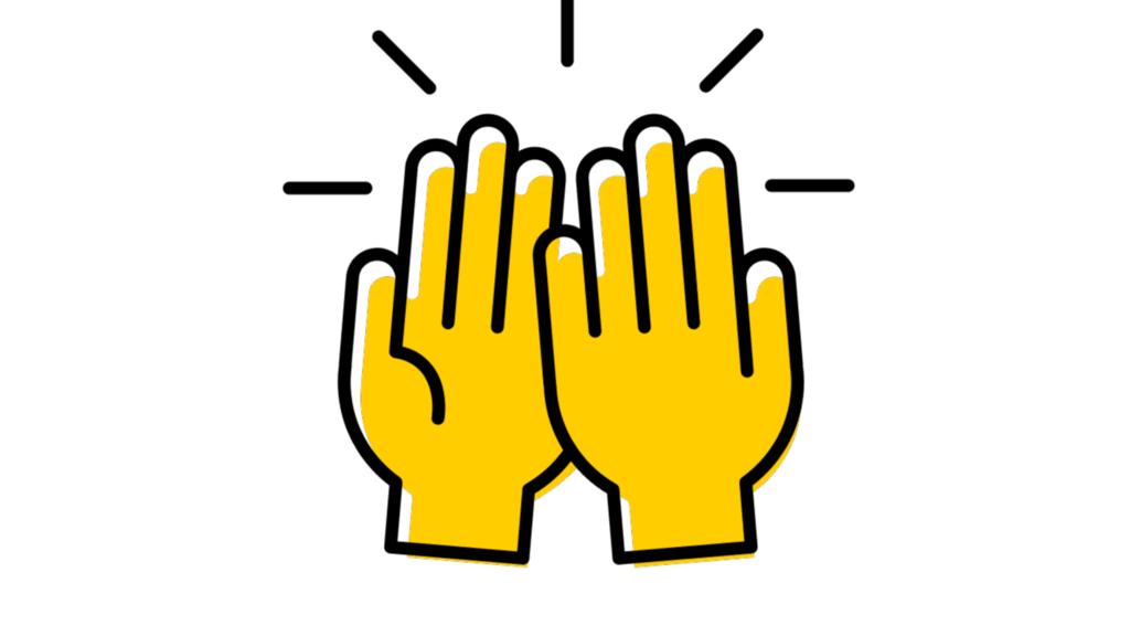 Two yellow hands clapping together in a high-five.