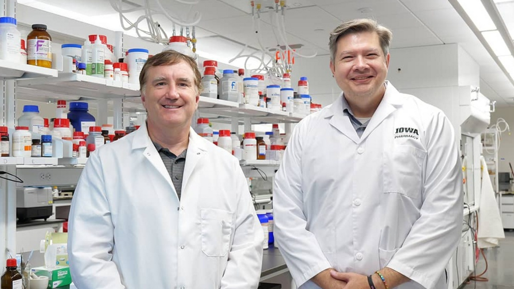 Lewis Stevens, co-PI and associate professor in the College of Pharmacy and Michael Schnieders, principal investigator and professor of biomedical engineering